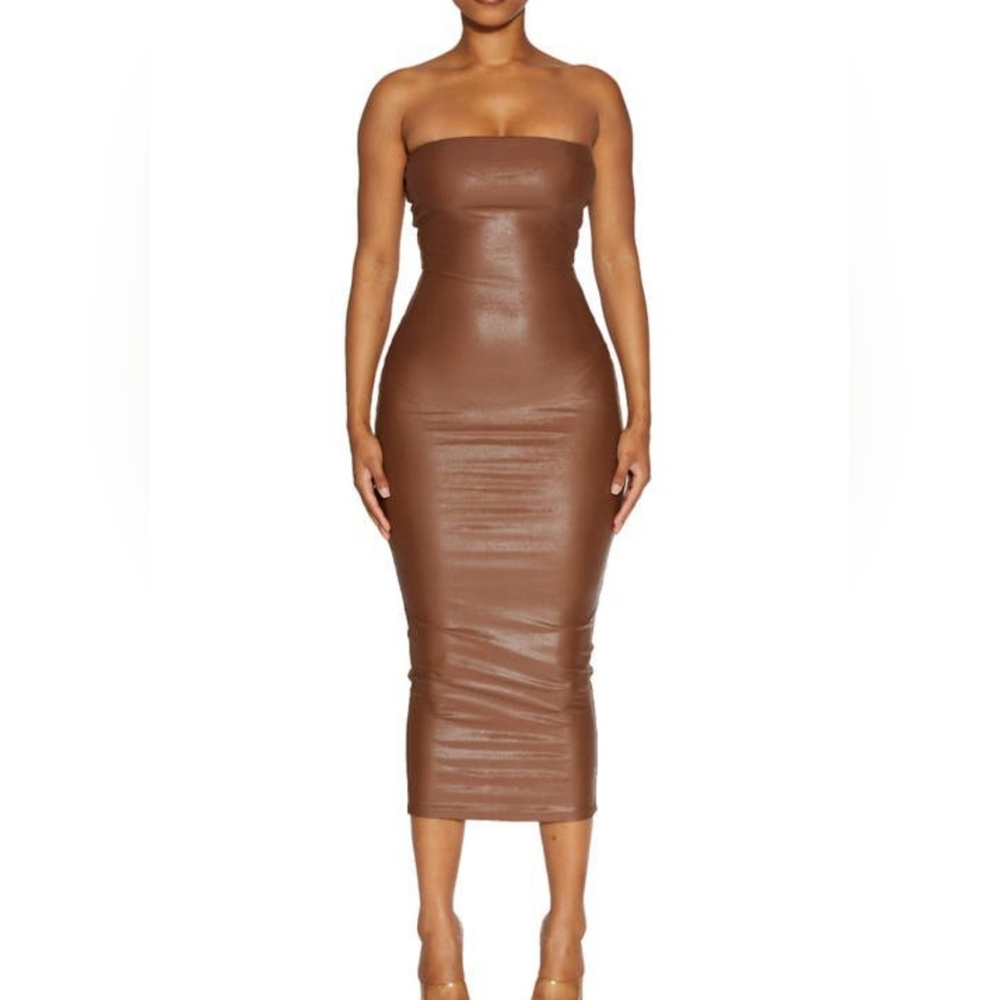 Naked wardrobe got the drip strapless bodycon midi dress women size XL brown EUC